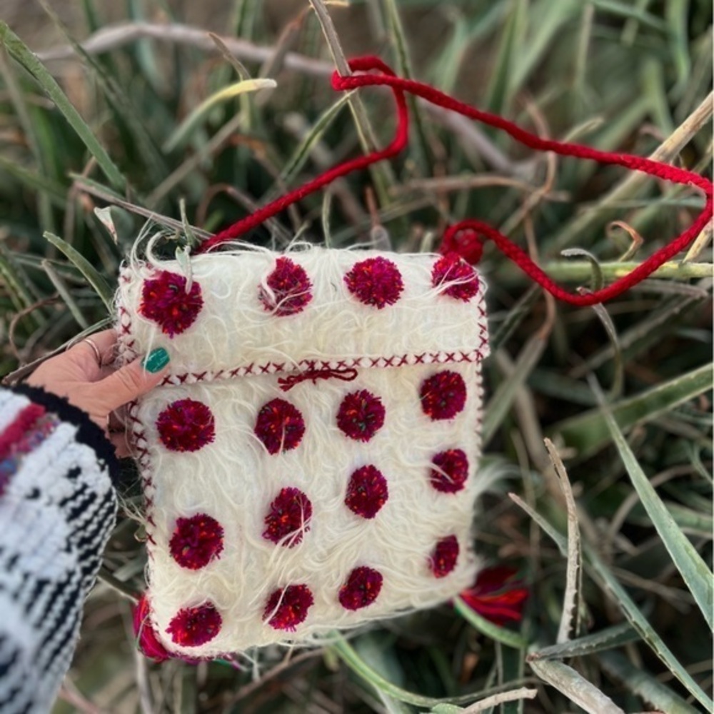 HANDMADE | Wool Boho Pom Pom Tassel Fringe Crossbody Bag